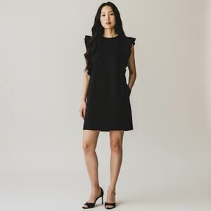 ZARA WOMAN Black Flutter Sleeve Shift Dress M Mini‎ Minimalist Modern Chic